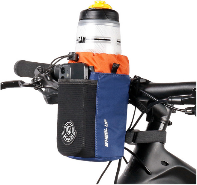 디모어 자전거 원통형 음료 물병 핸드폰 거치 홀더 파우치, 블루, 1개