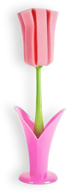 트렌드태그 튤립 물병 브러쉬 컵 텀블러 수세미 스펀지 세척솔, 1개, 러블리핑크