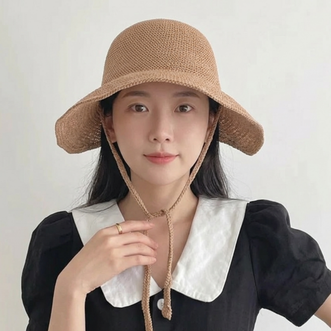 코일리룸 여성 여름 끈 버킷햇 밀짚 모자