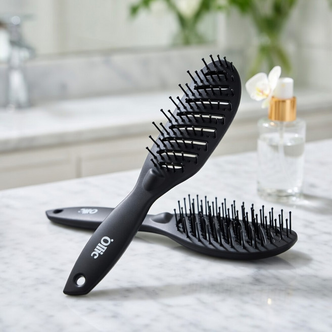 꼼수창고 볼륨유지 업스타일 벤트 헤어 브러쉬, 1개, 블랙