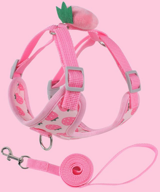 ULEPETS 과일 패턴 귀여운 강아지 멜빵 세트+스트링끈, 하나, 핑크색