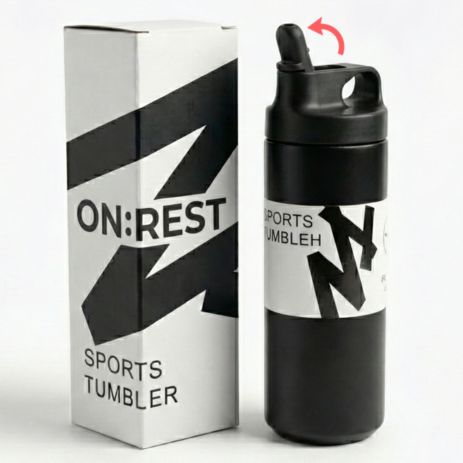 온레스트 스포츠 텀블러 보온 보냉 스텐 빨대 헬스장 운동용 차량용 밀폐, 1개, 550ml, 블랙