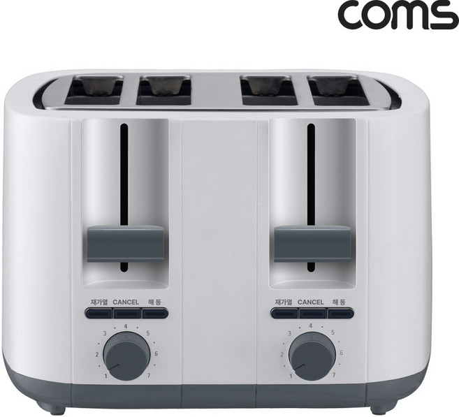 Coms FT532 4구 롱 토스터 와이드슬롯 4개씩 토스팅 토스터기 토스트기 토스트 굽기조절 재가열 모드기능 1300~1500W