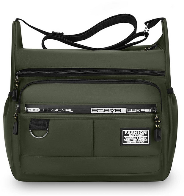 五層斜挎包 男士 大容量 防水耐磨商務包 多功能 多口袋, 綠色