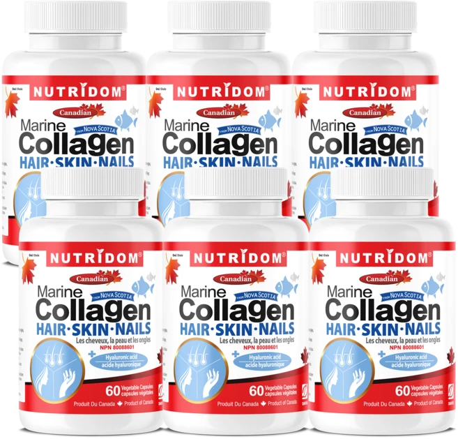 Nutridom Marine Collagen 60 Vcaps + Hair Skin and Nails - 6 PACK 뉴트리돔 콜라겐 6병, 6개, 60정 - 쿠팡