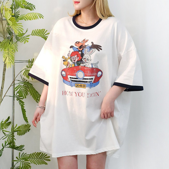 [제니블리] 헬로 링거 빅사이즈 반팔티 5XL 2COLOR // 55~99까지 루즈핏 오버사이즈 박스티 티셔츠 남녀공용 홈웨어