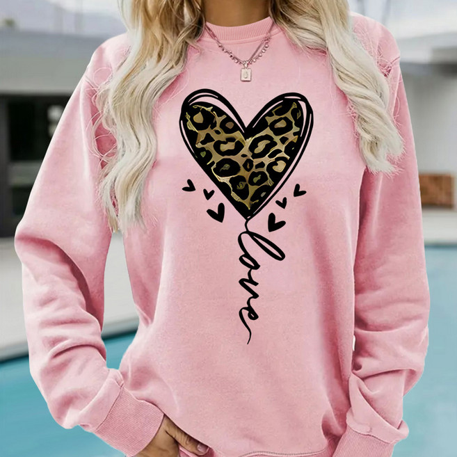 PETITBATH 여성 긴팔 코튼 호피 하트 프린트 맨투맨 스웨트셔츠 JN122207