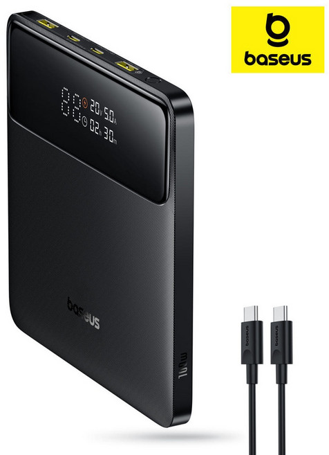 베이스어스 블레이드 H1 100W HD 슬림 노트북 고출력 LED 디스플레이 보조배터리 20000mAh C타입 + C to C 100W 초고속충전 케이블 50cm, 블랙