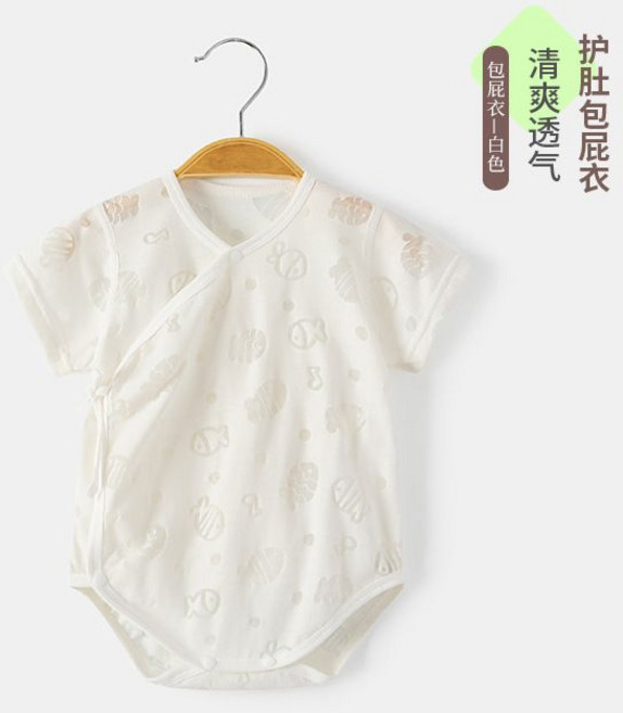 新生兒嬰兒夏季薄款短袖三角爬服 護肚包屁衣 透氣連體衣