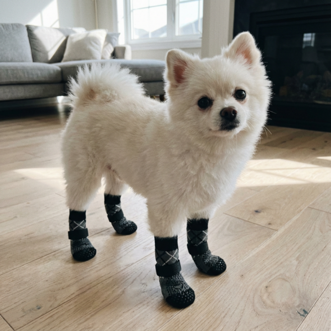 융풍 반려동물 신발 보온 애완동물 신발 양말 미끄럼 방지 강아지 양말 애완동물 발 보호대, 1세트, 블랙