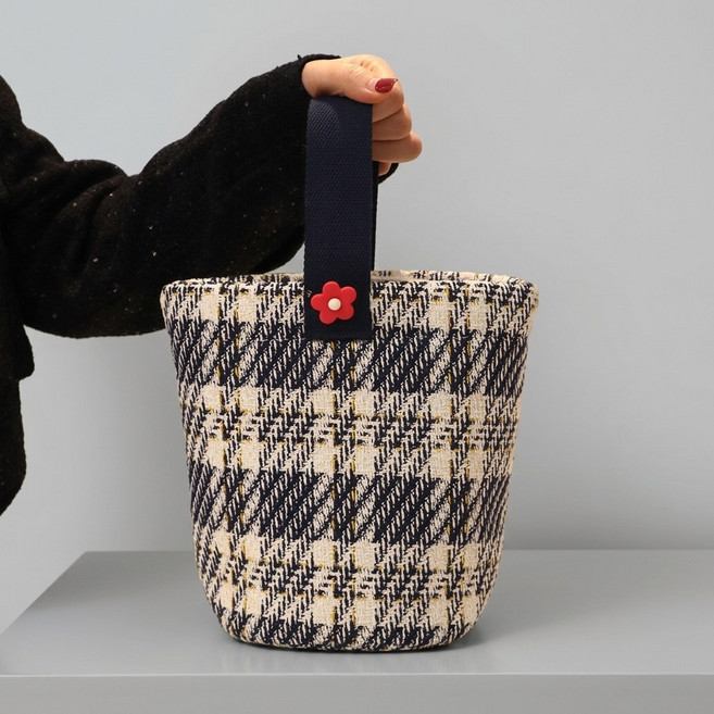 융풍 체크 패턴 캔버스 버킷백 도시락 가방 런치백 미니 토트백 손가방 데일리 가방