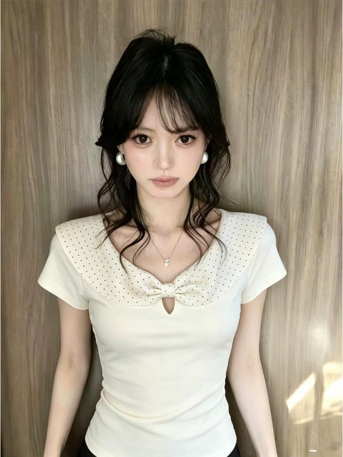 女款短袖T恤 純棉 娃娃領 短版 美式 休閒 辣妹風 約會穿搭