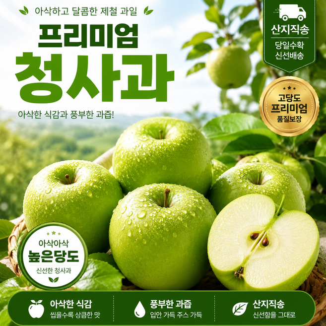 [당도보장] 고당도 햇 아오리사과 썸머킹 청사과 산지직송 1박스 혼합(10과 내외) 1kg, 중소과3kg