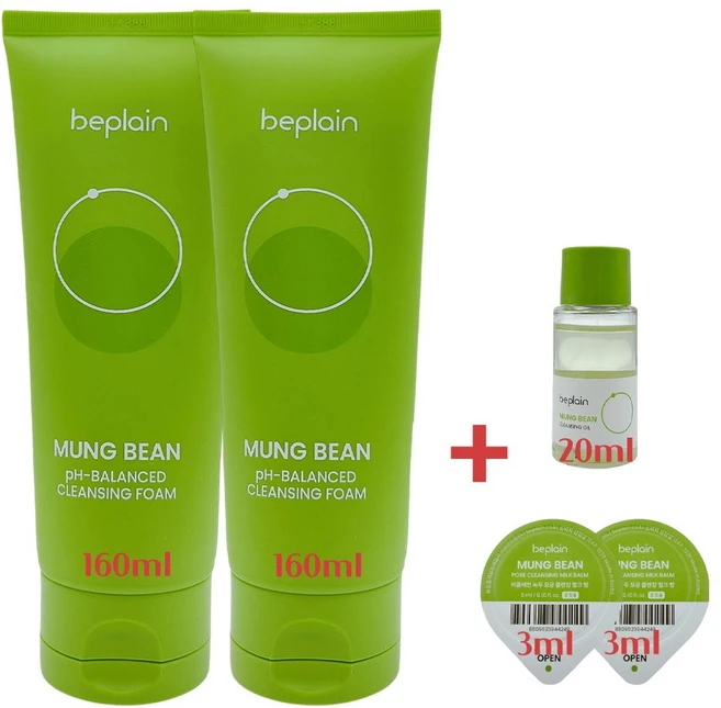 비플레인 녹두 약산성 클렌징폼 더블 세트, 2개, 160ml - 쿠팡