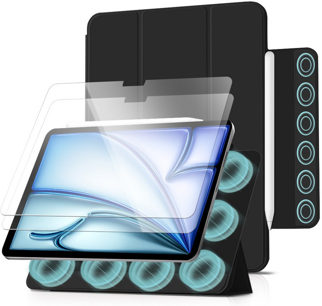 더조은셀러 2단 분리 폴리오 마그네틱 스탠딩 케이스, 블랙, 1세트