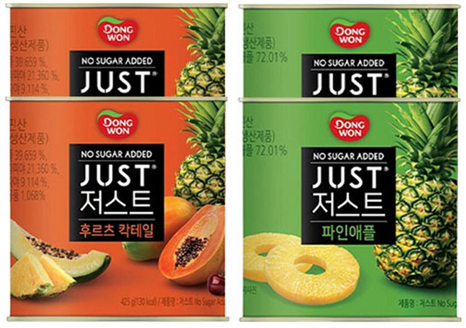 동원 저스트 노슈가 후르츠 칵테일 425g 2개 + 파인애플 425g 2개, 4개
