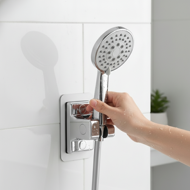 치즈뮤 무타공 각도조절 샤워기 거치대, 실버