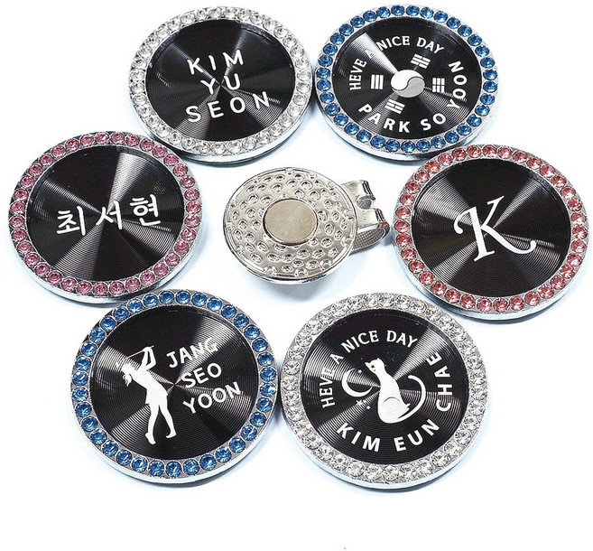 골프 볼마커 메탈스핀 큐빅스 자석클립세트 이름각인 주문제작 볼마크 CUVIX 골프필드용품 골프선물, 1개, 블루 사파이어