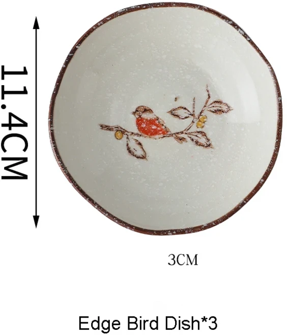 일본식 레트로 9 그리드 소스 접시 대나무 트레이 세트 참깨 언더글레이즈 컬러 핫 팟 딥 과일 밥 플래터, 19 bird edge 3
