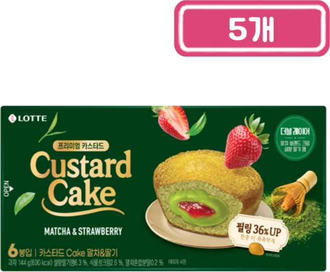 롯데 카스타드 Cake 말차&딸기 6입, 5개, 144g