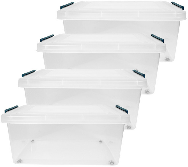 스페이스에디터 투명베이직 리빙박스 40L, 다크블루, 4개