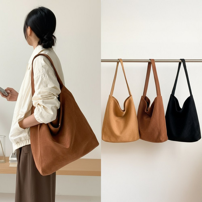 뮤앤뮤즈 부드러운 내추럴 여성 스웨이드 가방 데일리 세무 숄더백 에코백