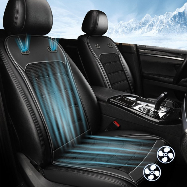 해브유 초강력 차량용 듀얼빅팬 통풍시트 쿨링시트 12V 24V 자동차 바람방석 여름 커버, 1개, 블랙