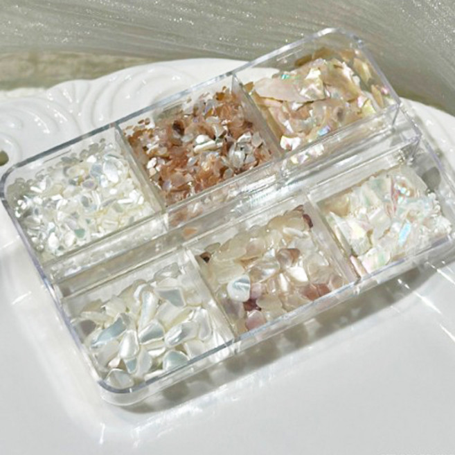 셀프네일 천연 자개 파츠 믹스 6종 세트 젤네일아트 오팔 자개 네일아트 재료, 1개, 02번 브라운자개