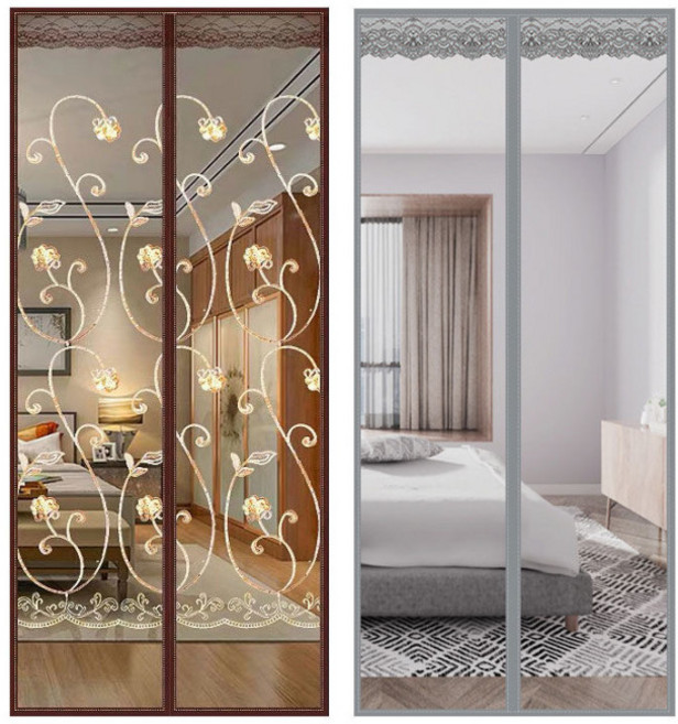 현관방충망 일체형 자석 프리미엄 현관모기장 자석 문발 모기벌레 방지 문발모음 업소발 인테리어 문발, 보라운