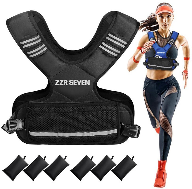 ZZR SEVEN 여성 및 남성용 중량 조끼 1.8-4.5kg(4-10파운드)/5-9.1kg(11-20파운드) 조절 가능한 웨이트 조끼 6개의 아이언 샌드 웨이트 근력 훈, 블랙