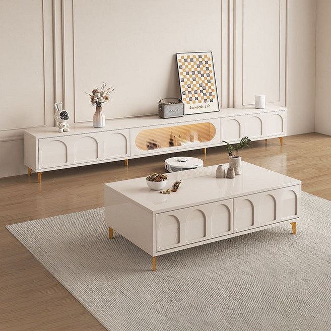 안방 거실용 수납형 TV장 거실장식장 서랍형 티비장, 화이트 TV장+거실테이블