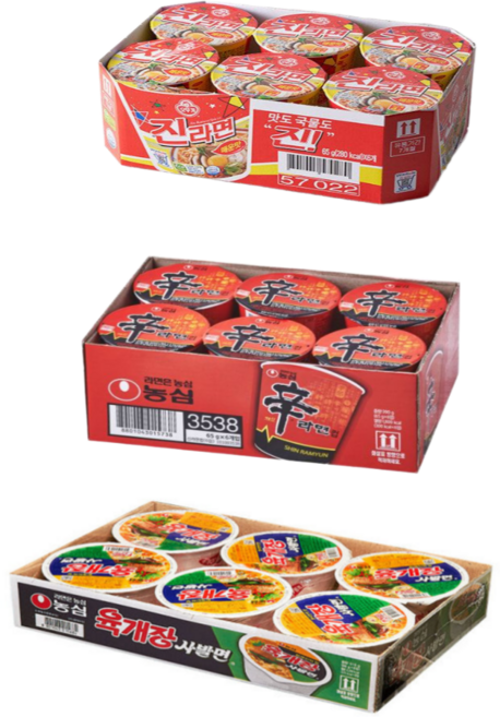 인기컵라면 소컵 3종류 총 18개입 (육개장사발면6입 + 신라면소컵6입 + 진라면매운맛소컵6입) 1세트, 1박스