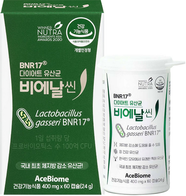 비에날씬 다이어트 캡슐 유산균 체지방 감소 모유유래 BNR17, 1개, 60정