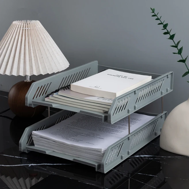 파일 랙 바구니 A4 스토리지 박스 다층 트레이 분류 선반 책 대용량 가을-Resi, 04 gray