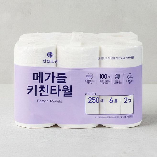 [메가마트] 메가롤 키친타월 250매, 2세트, 6개입