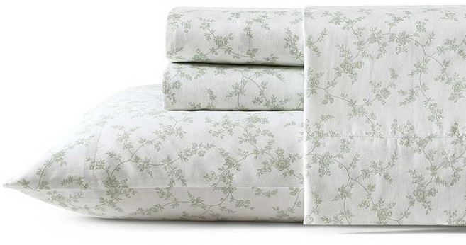 Laura Ashley Home 새틴 컬렉션 침대 시트 세트 실크처럼, Fiona White