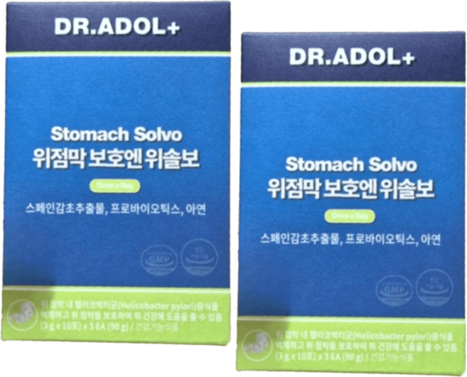 [정품] 닥터아돌 위점막 보호엔 위솔보 헬리코박터균 억제 위 장 면역 건강기능식품 프로바이오틱스 아연 추천 닥터 아둘 아덜 남성 여성 가족 선물 점막 보호제 위염, 30회분, 2박스