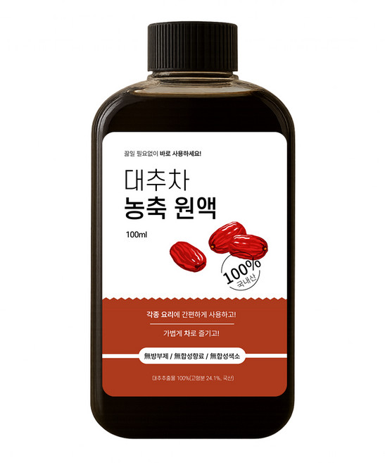 끓일 필요없는 국산 대추추출액 농축원액 / 액상 대추차, 1개, 100ml