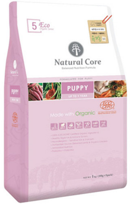 네츄럴코어 퍼피 에코5 유기농 닭살코기 애견사료, 양, 1kg, 1개