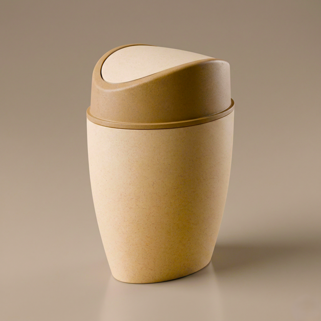 감사해지구 CXP 친환경 목재 미니 스윙 휴지통 탁상용 화장대 차량용 쓰레기통 1L, 베이지