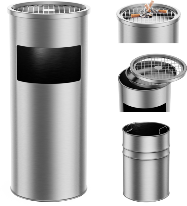뷔이위이 재떨이 대형 스테인리스 스탠드 업소용 휴지통 겸용 재떨이, 실버
