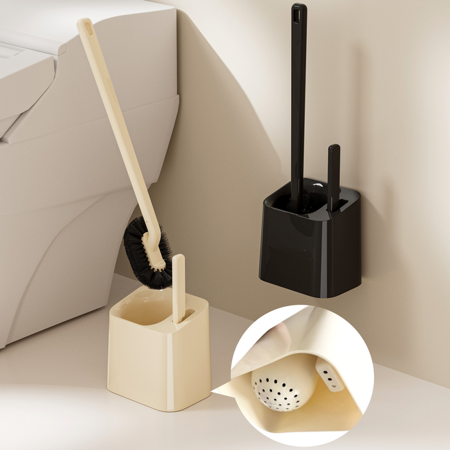 락톡마켓 2in1 벽걸이형 화장실 욕실 변기솔 청소솔 틈새 브러쉬 거치대 세트, 블랙 1p