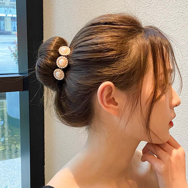 미즈코스 5초 당고머리 메이커 똥머리 올림머리 밴드 와이어 헤어밴드 머리끈, 1개, 진주