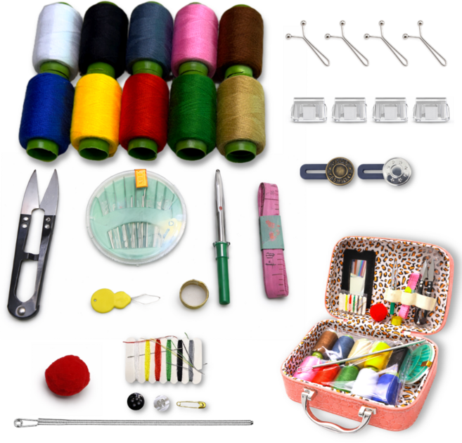 아시쥬 휴대용 바느질 가정용 반짇고리 세트, 1개, 핑크