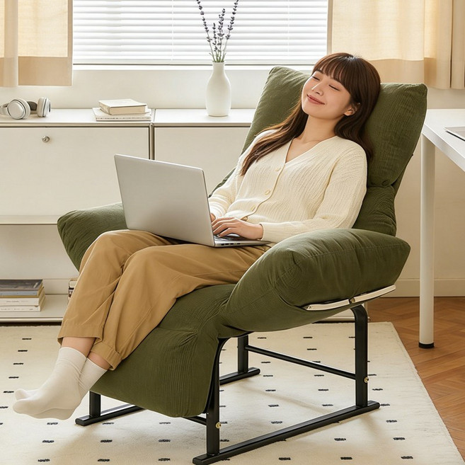 누워서 휴식 가능한 리클라이너 소파 발받침 포함 1인용 안락의자 낮잠 컴퓨터 의자, 그린