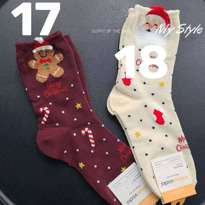 kikiyasocks 聖誕節襪子 韓國製 韓國中筒襪 聖誕節交換禮物, 1個, 17 酒紅色薑餅人襪