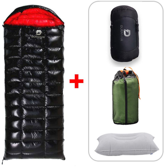 듀라맥스 침낭 사각형 동계 구스 침낭 입체봉제 캠핑 이불 백패킹 차박 망사 커버포함, 2000g, 블랙, 1개