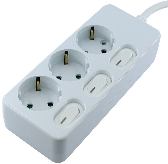 다조아 국산 개별 스위치 절전 멀티탭 3구 (16A), 1개, 화이트, 7.5m