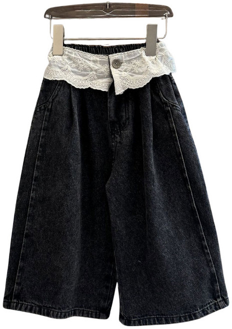 상상키즈 여아 레이스 허리포인트 와이드 데님팬츠