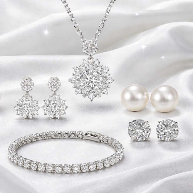 메르베 천연다이아 주얼리 5종세트 목걸이 귀걸이 팔찌 구성 천연다이아목걸이 큐빅 진주 귀걸이 테니스 팔찌
